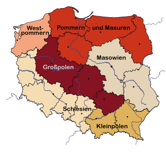 Landkarte Polen mit Urlaubsregionen